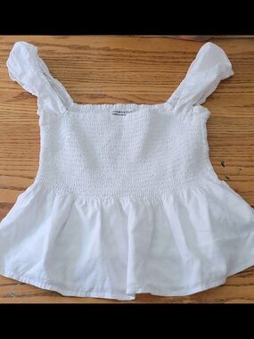 Abercrombie & Fitch White Smocked Peplum Tank with Ruffle Straps